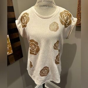 EUC Love & Lace Blush Velour Top w/Rose Gold Flowers